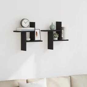 Mensole Da Parete 2pz Rovere Nero 38x12x38 Cm İn Truciolato /