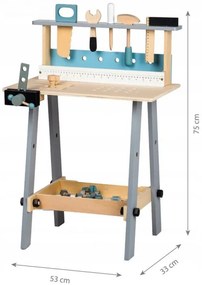 Tavolo da officina in legno con utensili e 32 elementi