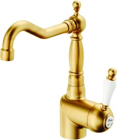 Rubinetto per lavabo getto laminare cristallino OXFORD oro spazzolato satinato HUBER H 26 cm