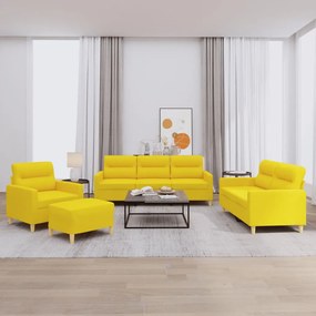 Set Di Divani 4 Pz Con Cuscini Giallo Chiaro İn Tessuto /
