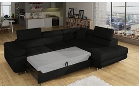 Divano angolare nero allungabile/con contenitore (con penisola a destra/a L) Anton – ELTAP