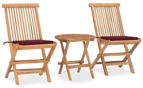 Set da pranzo giardino pieghevole 3 pz cuscino massello di teak