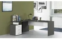 Scrivania ad angolo, Made in Italy, Tavolo da computer minimal, Scrittoio porta PC, cm 160x60h75, Grigio Cenere e Bianco lucido