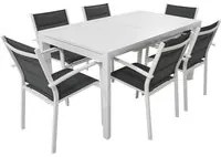 Set Tavolo e 6 Sedie da Giardino in Alluminio e Textilene Bianco e Grigio Antracite