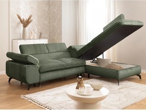 Divano angolare verde (con penisola a destra/a L) con rivestimento in velluto a coste Marbeya – Ropez