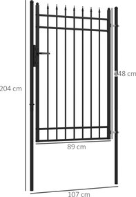 Cancello da Giardino di Sicurezza con Serratura 107x204 cm in Acciaio Zincato Nero...