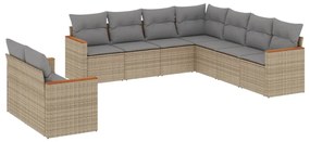 Set Divano da Giardino 9 pz con Cuscini Beige in Polyrattan