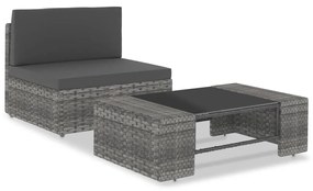 Set divani da giardino 2 pz in polyrattan grigio