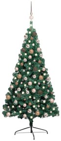 Albero di Natale a Metà Preilluminato con Palline, Albero di Natale a Metà Preilluminato con Palline Verde 240 cm II