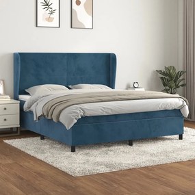 Giroletto A Molle Con Materasso Blu Scuro 160x200 Cm İn Velluto /