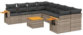 Set Divano da Giardino 9 pz con Cuscini Grigio in Polyrattan