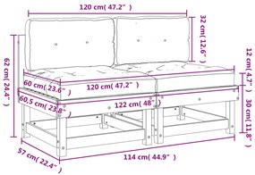 Divani Centrali con Cuscini 2 pz in Legno Massello di Douglas