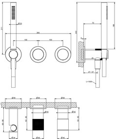 Parte esterna miscelatore doccia a parete due vie senza parte incasso doccetta brass brushed habito 70038 Gessi