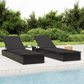 Lettino Prendisole 1 Pz Con Tavolino Nero İn Polyrattan /