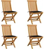 Sedie da Giardino con Cuscini Neri 4 pz Massello di Teak 3062575