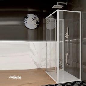 Box doccia "New Smeralda" angolare 80x80 in alluminio e pannello in vetro con profili bianchi