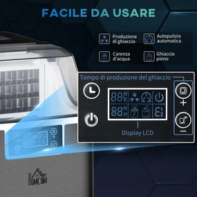 Macchina del Ghiaccio Autopulente da 24 Cubetti in 14-18 Minuti 20 kg in 24 Ore Nero...
