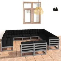 Set Divani da Giardino 12pz con Cuscini Grigio Massello di Pino 3076946