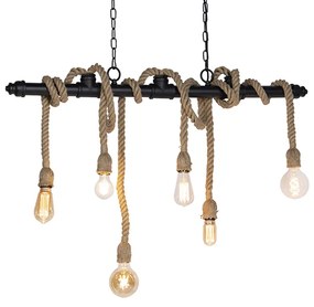 Lampada a sospensione industriale nera 6 luci - Plural