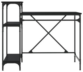Scrivania ripiani nera 105x50x90 cm legno multistrato e ferro