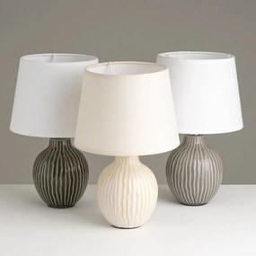 Lampada da tavolo in ceramica color crema con paralume in tessuto (altezza 28 cm) - Casa Selección