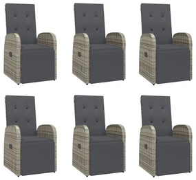Set da pranzo da giardino 7 pz con cuscini in polyrattan grigio