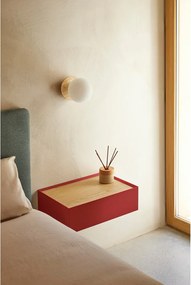 Comodino rosso con piano effetto rovere da parete Arista – Teulat
