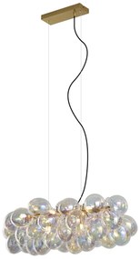 Lampada a sospensione di design oro con vetro arcobaleno 8 luci - Uvas