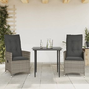 Sedie da giardino reclinabili 2 pz e cuscini grigio polyrattan