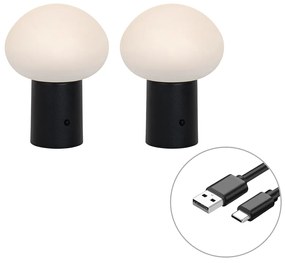 Set di 2 lampade da tavolo LED ricaricabili Fungo Nero - Louise