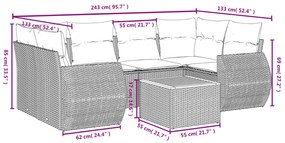 Set divani da giardino 7 pz con cuscini grigio in polyrattan