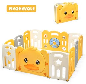 Costway Box pieghevole per interno ed esterno per bambini, Centro attività sicuro con disegno di anatroccolo giallo