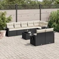 Set Divani da Giardino 9 pz con Cuscini Nero in Polyrattan 3252763