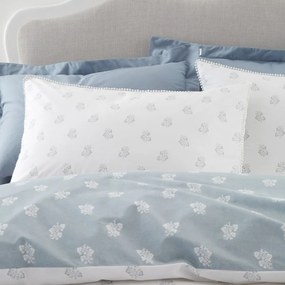 Set copripiumino e federa bianco e blu in cotone per letto matrimoniale 200x200 cm Esme Floral – Bianca