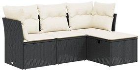 Set Divani da Giardino 4 pz con Cuscini Nero in Polyrattan