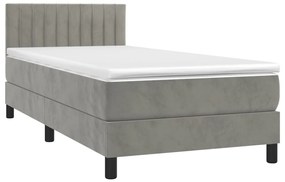 Letto a molle materasso e led grigio chiaro 90x200 cm velluto