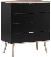 Cassettiera Credenza Nera con 4 Cassetti 93 x 79 cm Soggiorno Camera da Letto Corridoio Armadietto Stile Scandinavo