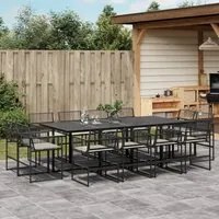 Set da Pranzo da Giardino 13pz con Cuscini Nero in Polyrattan 3295015