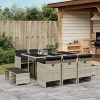 Set Pranzo Giardino 11pz con Cuscini Grigio Chiaro Polyrattan 3277738