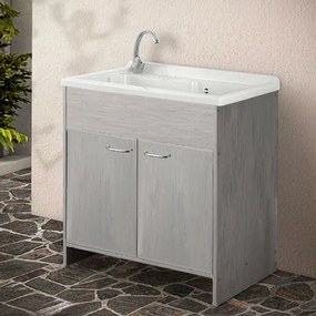 Mobile lavatoio 80 cm in PVC rovere kit di montaggio scarico incluso