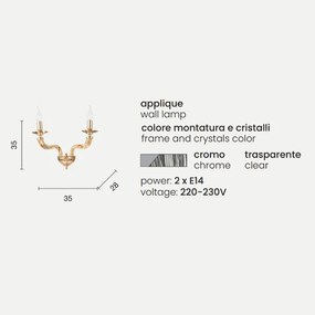 Applique VILLA a 2 luci in vetro lavorato a mano CROMO