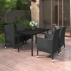 Set da pranzo da giardino 5 pz con cuscini polyrattan e vetro