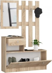 Mobile Ingresso 90 Cm Con Scarpiera Appendiabiti E Specchio Rovere Ralph