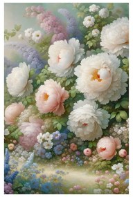 Quadro su tela – Giardino pieno di peonie e fiori estivi