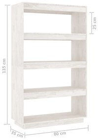 Libreria/Divisorio Bianco 80x35x135 cm Legno Massello di Pino