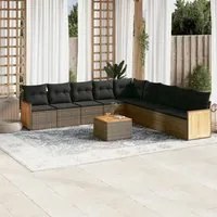 Set Divano da Giardino 10 pz con Cuscini Grigio in Polyrattan 3260149