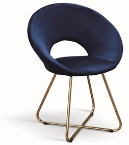 Set di poltroncine ZANTE in tessuto effetto velluto blu e base in metallo color oro
