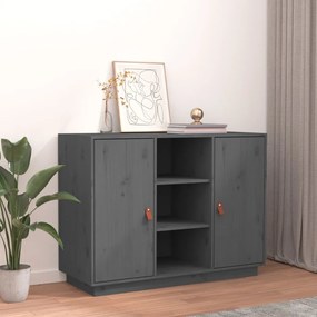Credenza Grigia 100x40x75 Cm İn Legno Massello Di Pino /