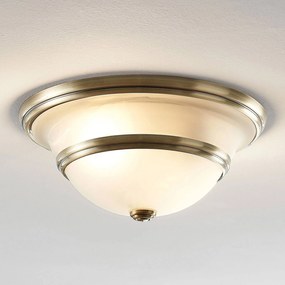 Lindby Plafoniera rotonda Ursula, vetro e ottone anticato