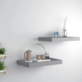 Scaffali A Parete 2 Pz Grigi 40x23x3,8 Cm İn Mdf /